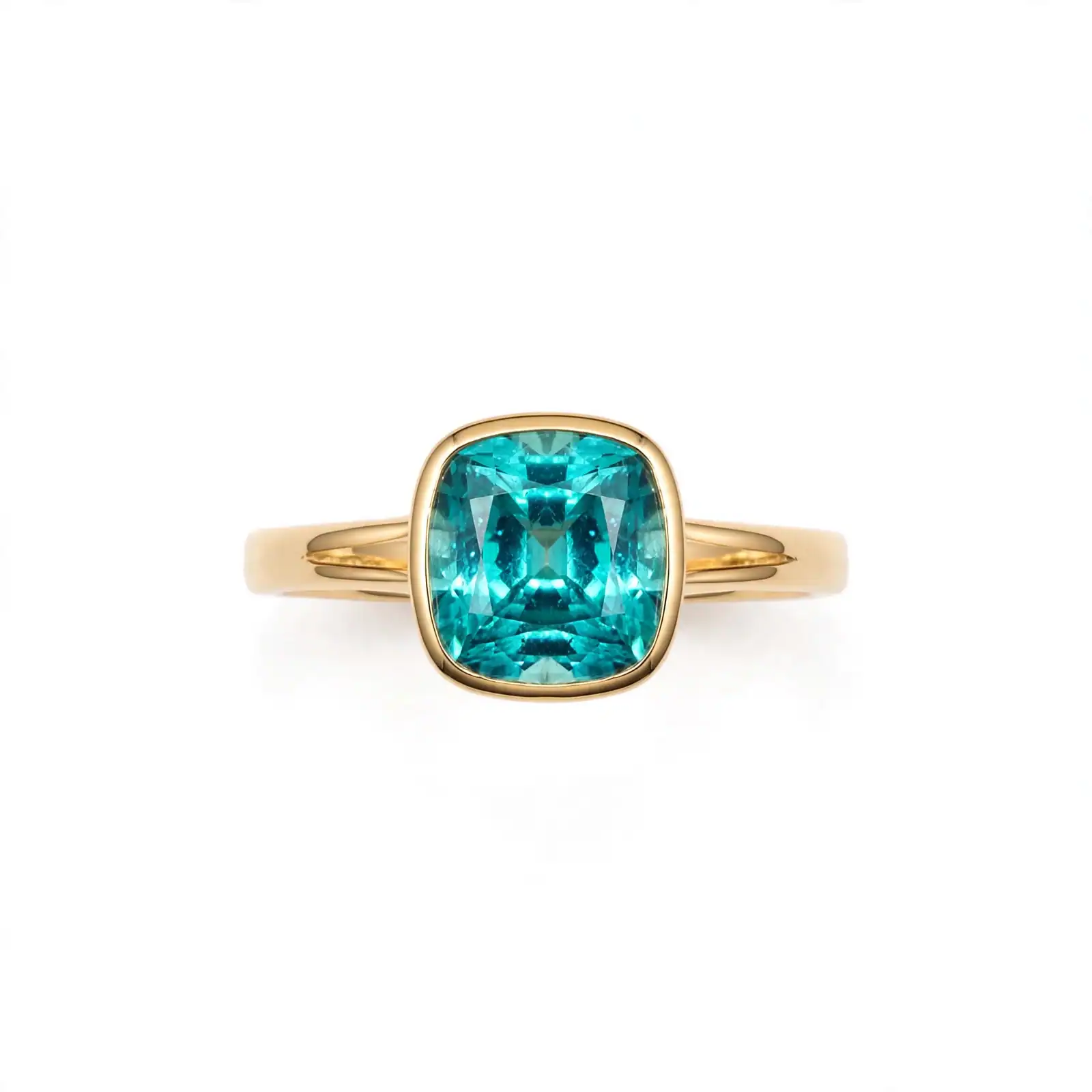 帕拉伊巴垫形戒指 正面 5ct Lab-Grown Paraíba Tourmaline Ring in 14K Gold